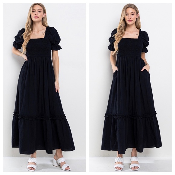 Boho Beautiful Linen Solid Smoking Detail Long Dress - Picture 2 of 5